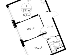 2-ком, 53,1 кв.м., 4/17эт.
