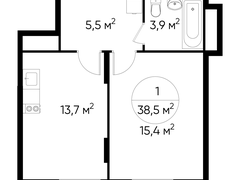1-ком, 38,5 кв.м., 16/17эт.