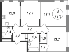 3-ком, 79,3 кв.м., 1/17эт.